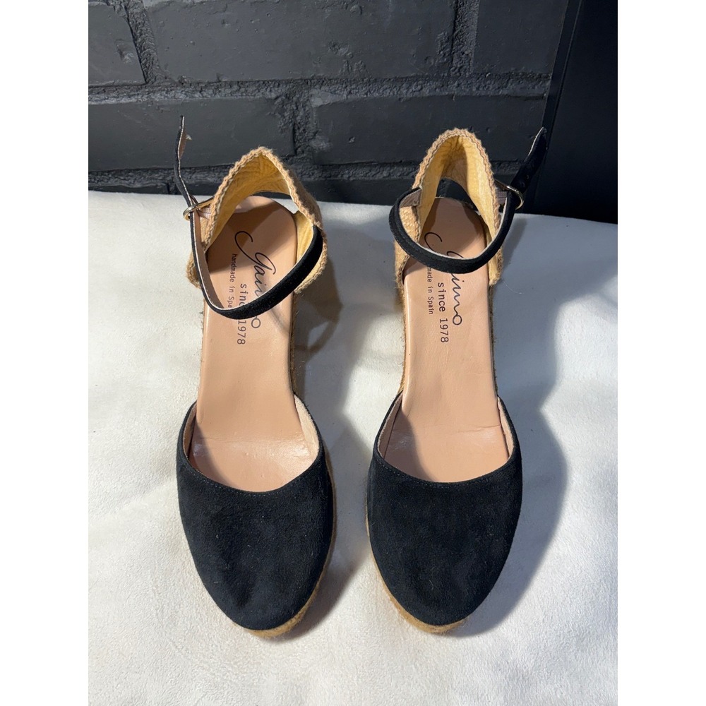 Gaimo Handmade in Spain Black Suede Espadrille Wedge Sandals Size 41